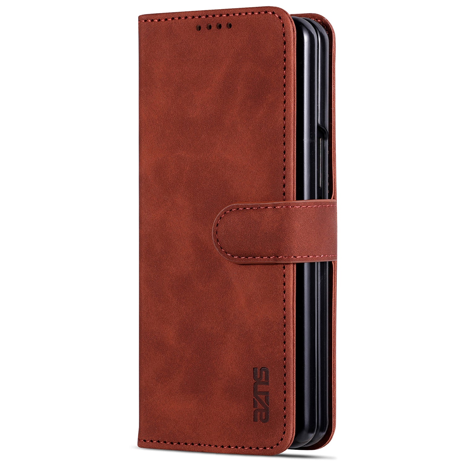 AZNS For Samsung Galaxy Z Fold6 5G Case PC Interior PU Leather Phone Cover Wallet - Brown