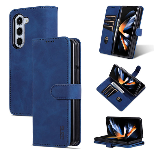 AZNS For Samsung Galaxy Z Fold6 5G Case PC Interior PU Leather Phone Cover Wallet - Blue
