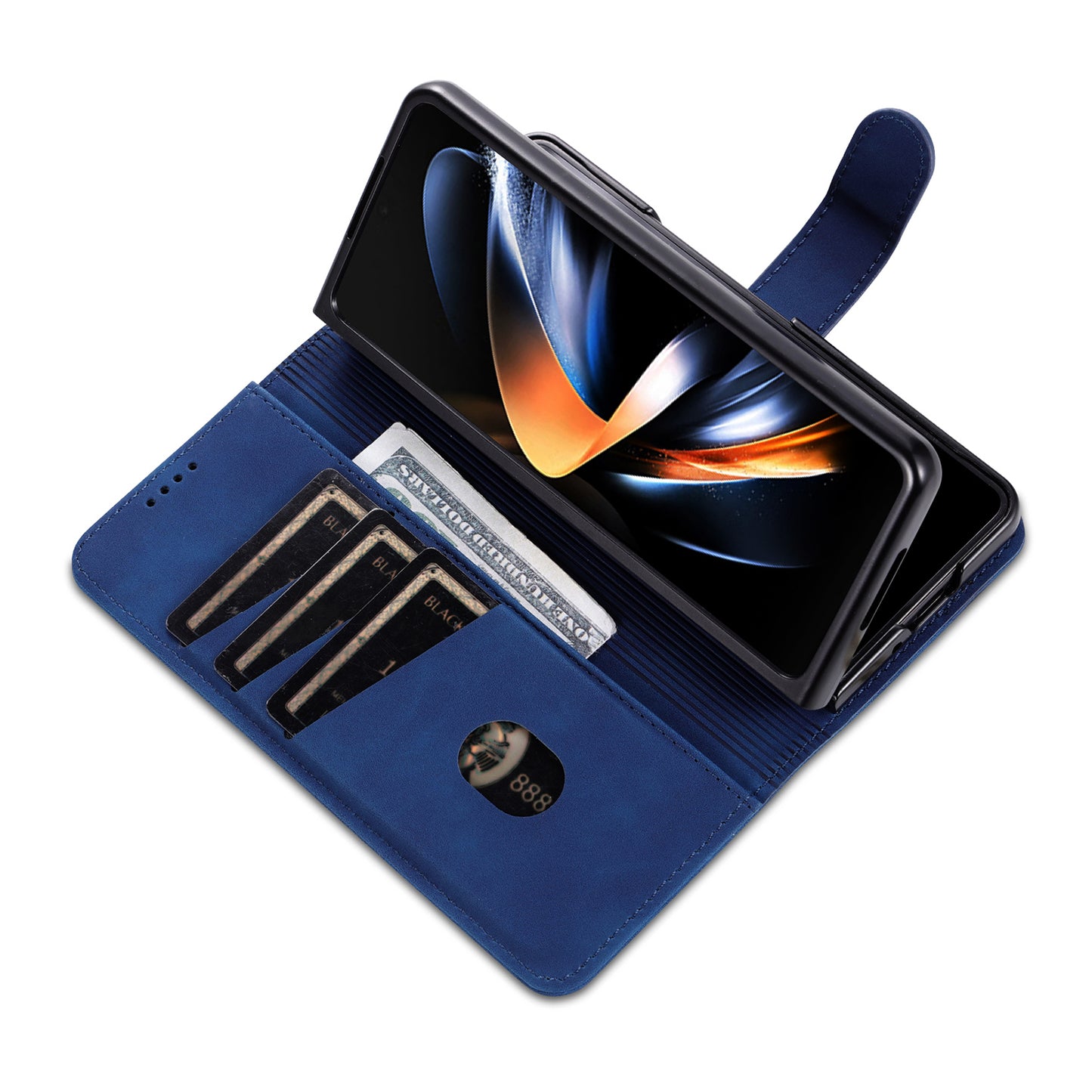 AZNS For Samsung Galaxy Z Fold6 5G Case PC Interior PU Leather Phone Cover Wallet - Blue