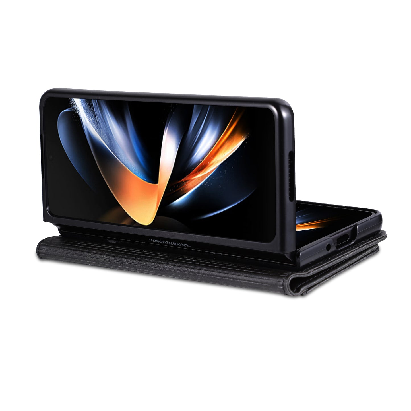 AZNS For Samsung Galaxy Z Fold6 5G Case PC Interior PU Leather Phone Cover Wallet - Black