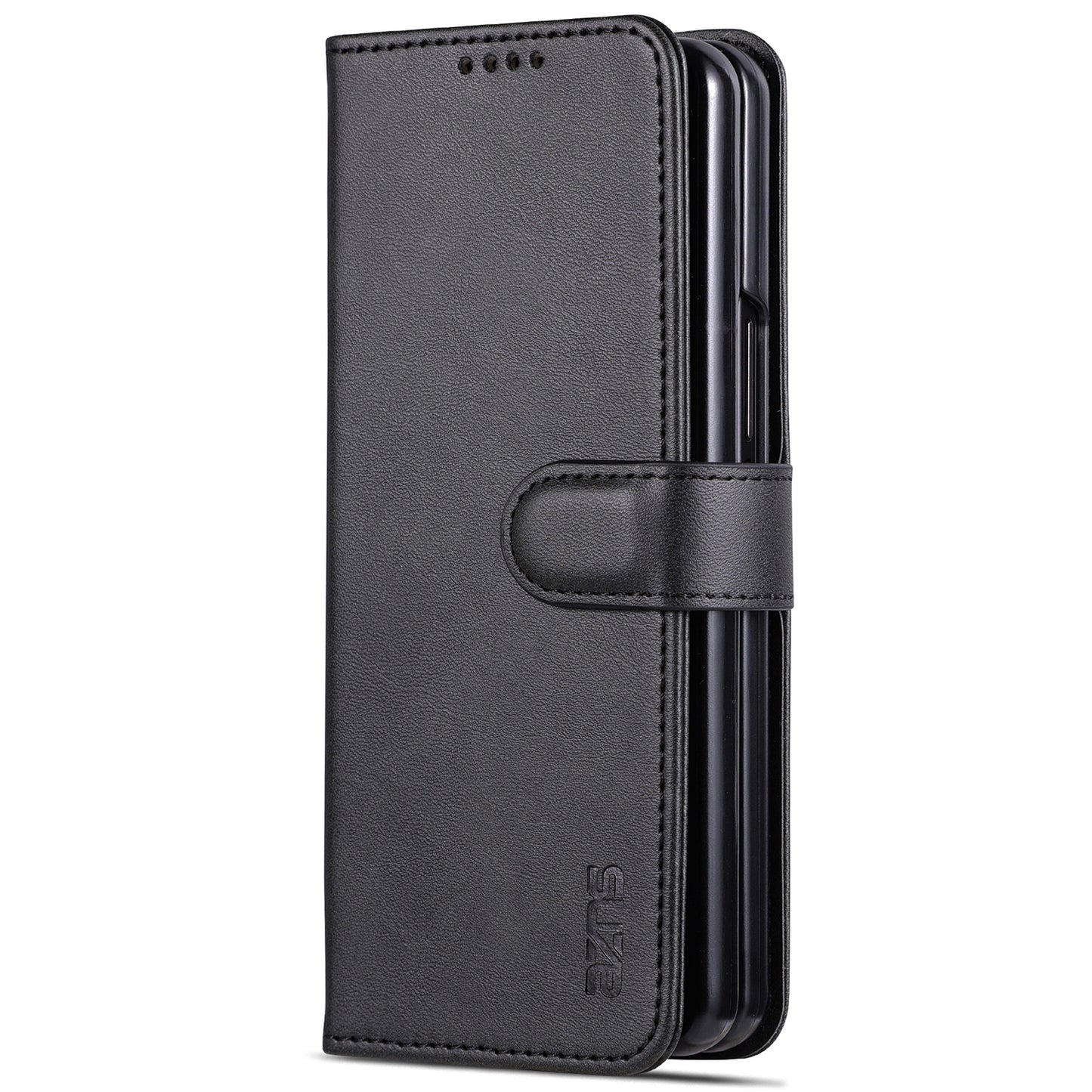 AZNS For Samsung Galaxy Z Fold6 5G Case PC Interior PU Leather Phone Cover Wallet - Black