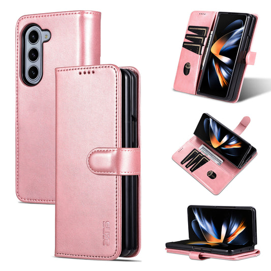 AZNS For Samsung Galaxy Z Fold6 5G Case PC Interior PU Leather Phone Cover Wallet - Rose Gold
