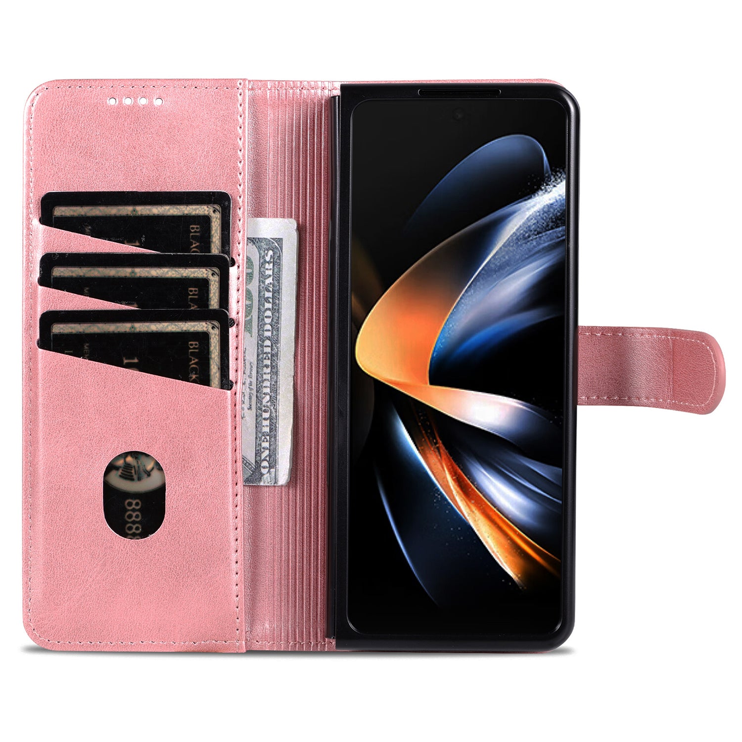 AZNS For Samsung Galaxy Z Fold6 5G Case PC Interior PU Leather Phone Cover Wallet - Rose Gold