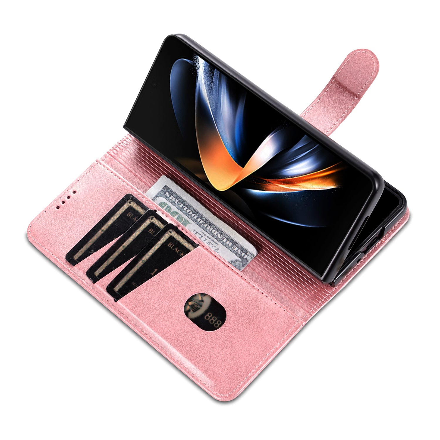 AZNS For Samsung Galaxy Z Fold6 5G Case PC Interior PU Leather Phone Cover Wallet - Rose Gold