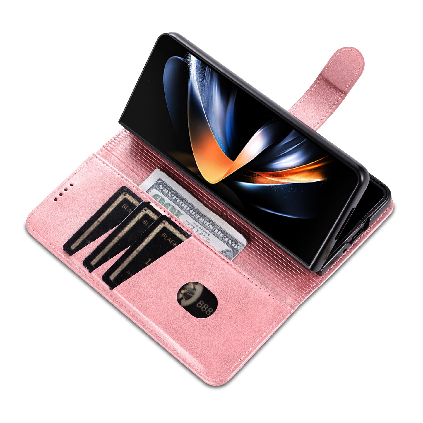 AZNS For Samsung Galaxy Z Fold6 5G Case PC Interior PU Leather Phone Cover Wallet - Rose Gold