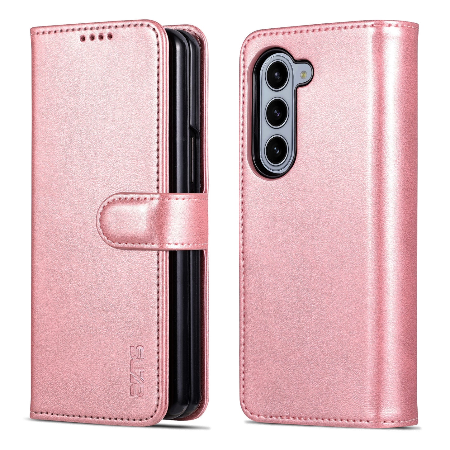 AZNS For Samsung Galaxy Z Fold6 5G Case PC Interior PU Leather Phone Cover Wallet - Rose Gold