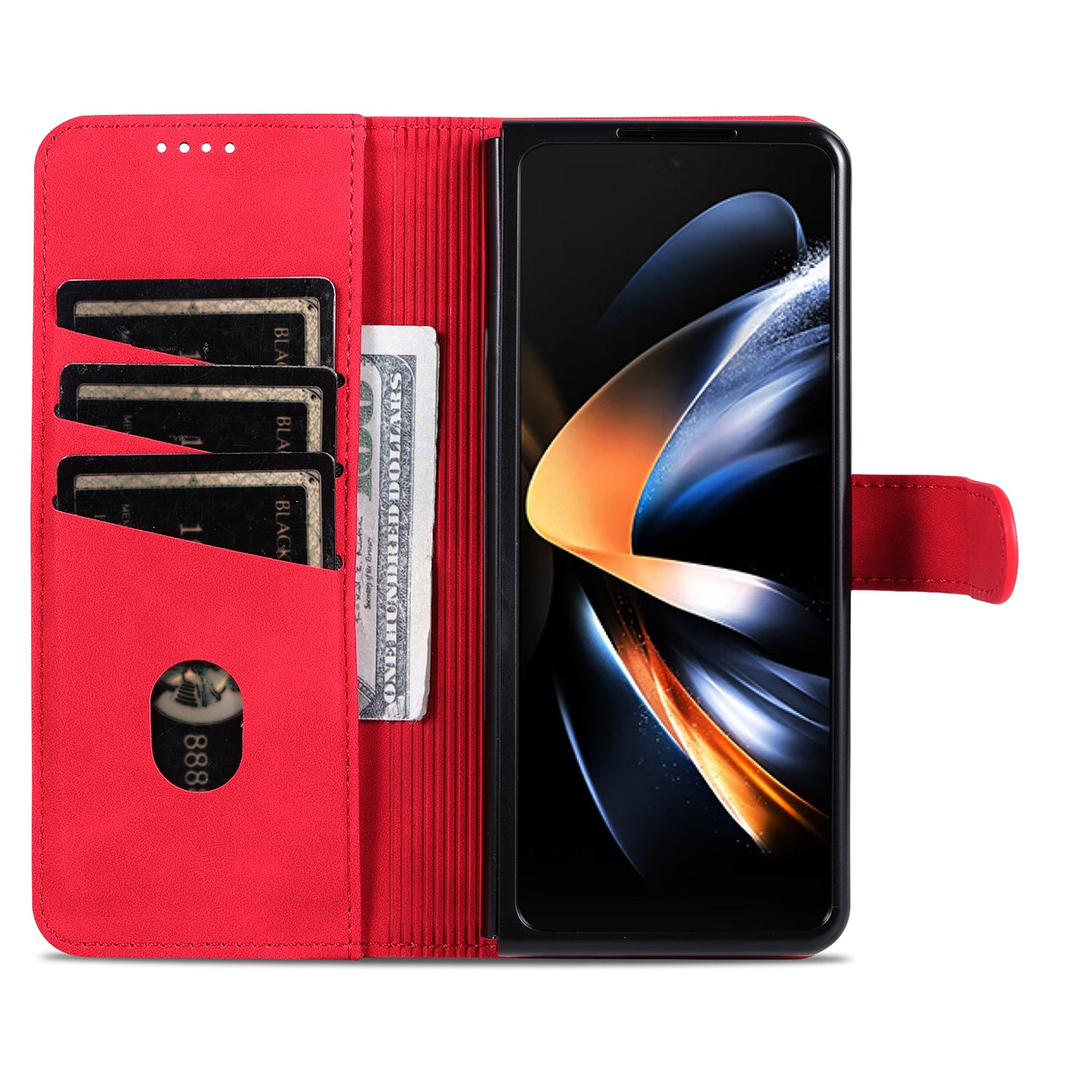 AZNS For Samsung Galaxy Z Fold6 5G Case PC Interior PU Leather Phone Cover Wallet - Red