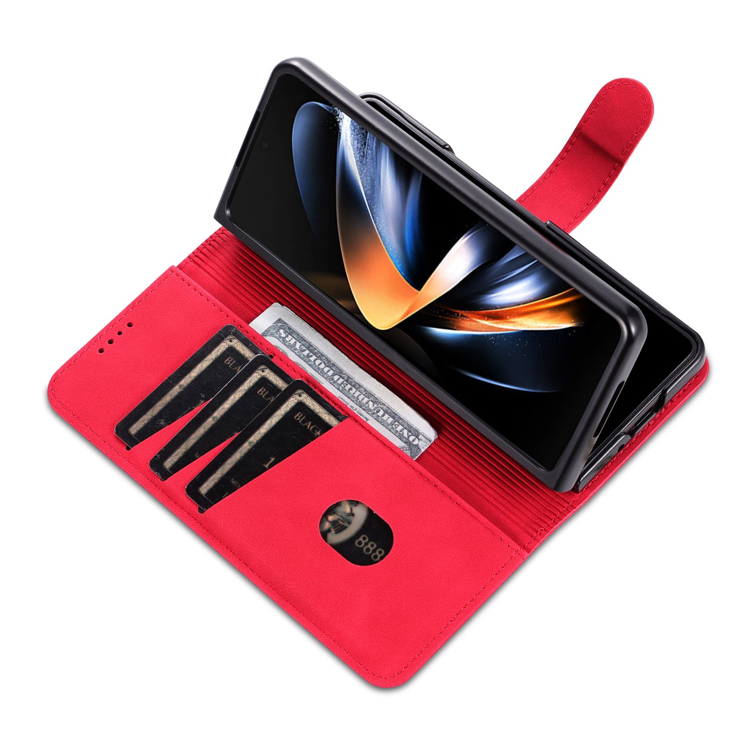 AZNS For Samsung Galaxy Z Fold6 5G Case PC Interior PU Leather Phone Cover Wallet - Red
