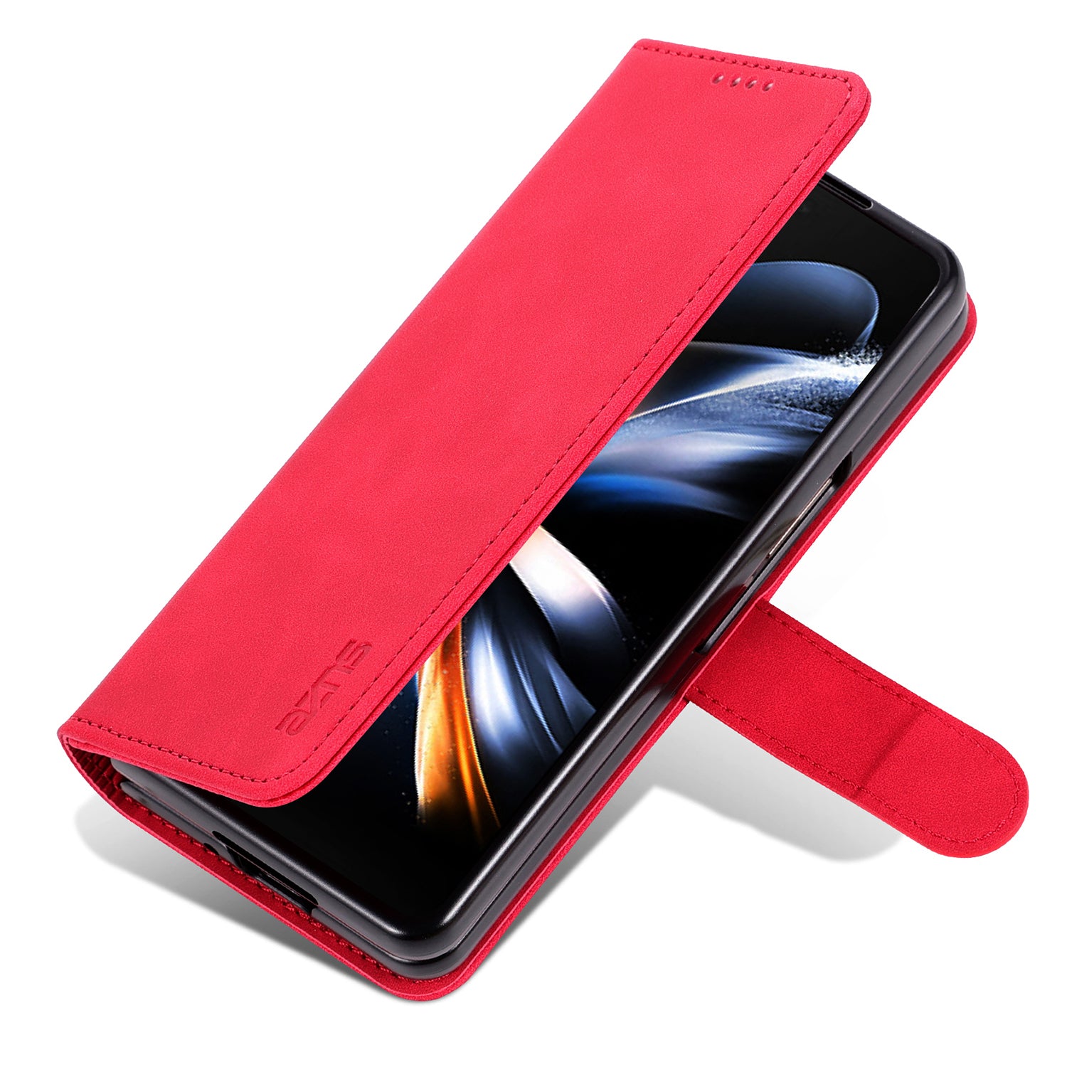 AZNS For Samsung Galaxy Z Fold6 5G Case PC Interior PU Leather Phone Cover Wallet - Red