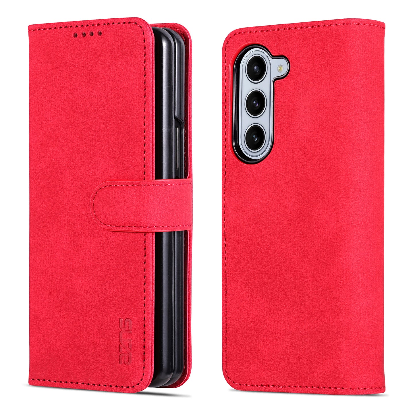 AZNS For Samsung Galaxy Z Fold6 5G Case PC Interior PU Leather Phone Cover Wallet - Red