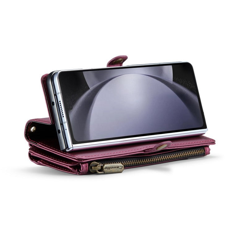 CASEME C36 Series For Samsung Galaxy Z Fold5 5G Case Zipper Leather Phone Bag with Pen Holder - Wine Red