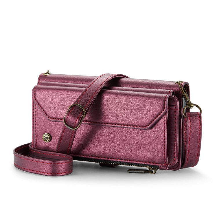 CASEME C36 Series For Samsung Galaxy Z Fold5 5G Case Zipper Leather Phone Bag with Pen Holder - Wine Red
