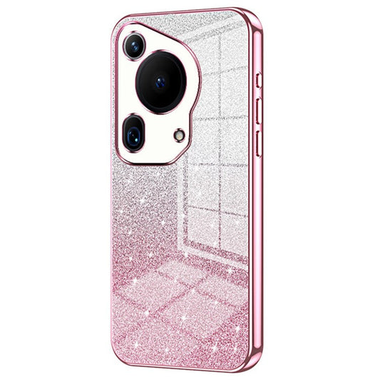 For Huawei Pura 70 Ultra Case Gradient Glitter Electroplating Soft TPU Phone Cover - Pink