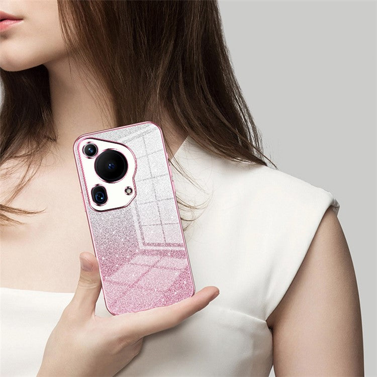 For Huawei Pura 70 Ultra Case Gradient Glitter Electroplating Soft TPU Phone Cover - Pink
