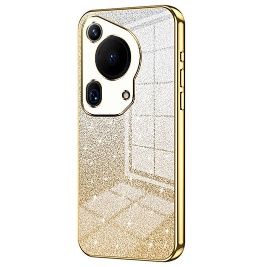 For Huawei Pura 70 Ultra Case Gradient Glitter Electroplating Soft TPU Phone Cover - Gold