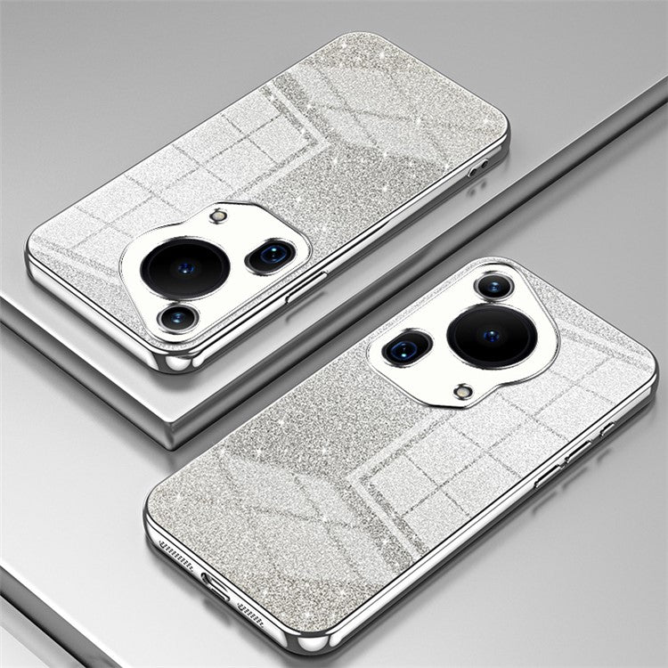 For Huawei Pura 70 Ultra Case Gradient Glitter Electroplating Soft TPU Phone Cover - Silver