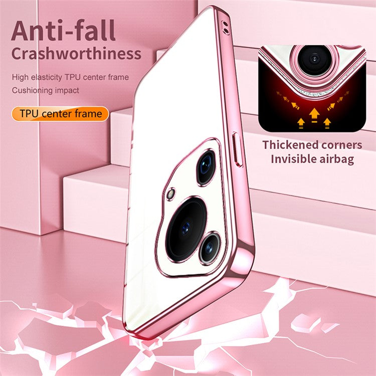 For Huawei Pura 70 Ultra Case TPU Shockproof Clear Phone Cover Electroplating Frame - Pink