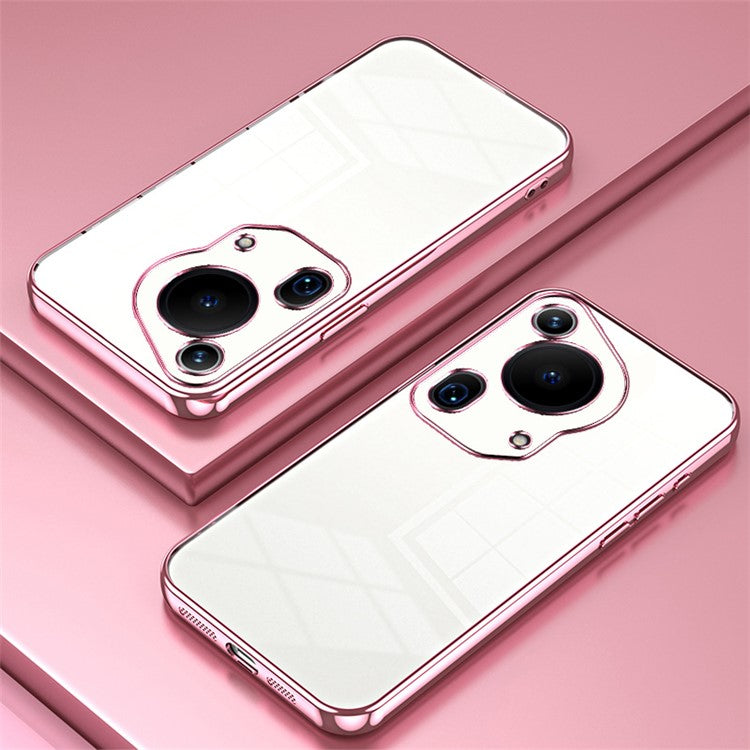 For Huawei Pura 70 Ultra Case TPU Shockproof Clear Phone Cover Electroplating Frame - Pink