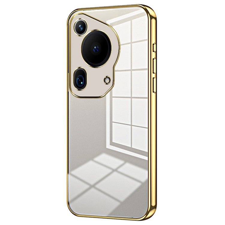 For Huawei Pura 70 Ultra Case TPU Shockproof Clear Phone Cover Electroplating Frame - Gold