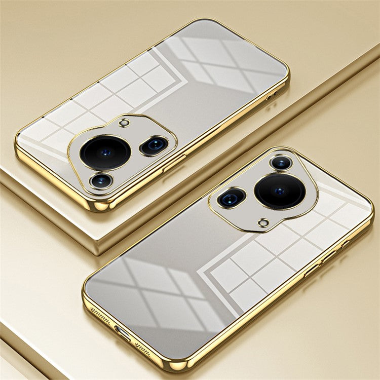 For Huawei Pura 70 Ultra Case TPU Shockproof Clear Phone Cover Electroplating Frame - Gold