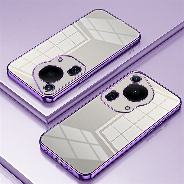For Huawei Pura 70 Ultra Case TPU Shockproof Clear Phone Cover Electroplating Frame - Purple