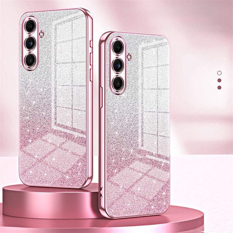 For Samsung Galaxy F55 5G / C55 5G / M55 5G Glitter Cell Phone Case Gradient Electroplated TPU Cover - Pink