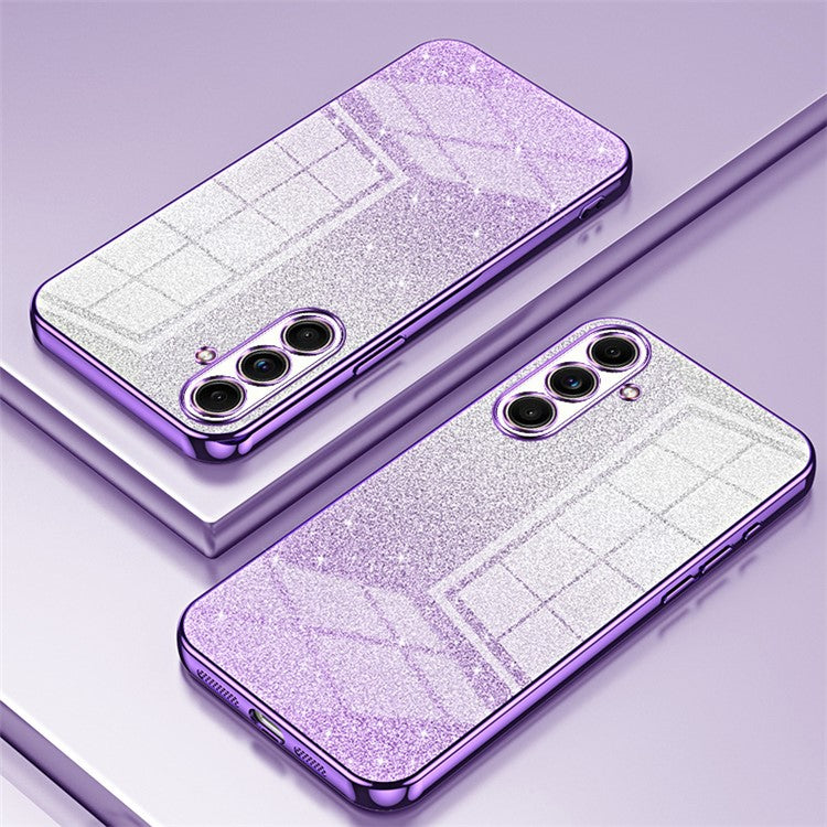 For Samsung Galaxy F55 5G / C55 5G / M55 5G Glitter Cell Phone Case Gradient Electroplated TPU Cover - Purple