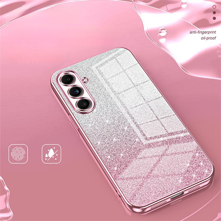 For Samsung Galaxy F55 5G / C55 5G / M55 5G Glitter Cell Phone Case Gradient Electroplated TPU Cover - Purple