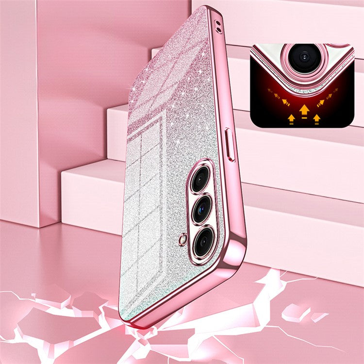 For Samsung Galaxy F55 5G / C55 5G / M55 5G Glitter Cell Phone Case Gradient Electroplated TPU Cover - Blue