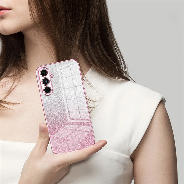For Samsung Galaxy F55 5G / C55 5G / M55 5G Glitter Cell Phone Case Gradient Electroplated TPU Cover - Transparent