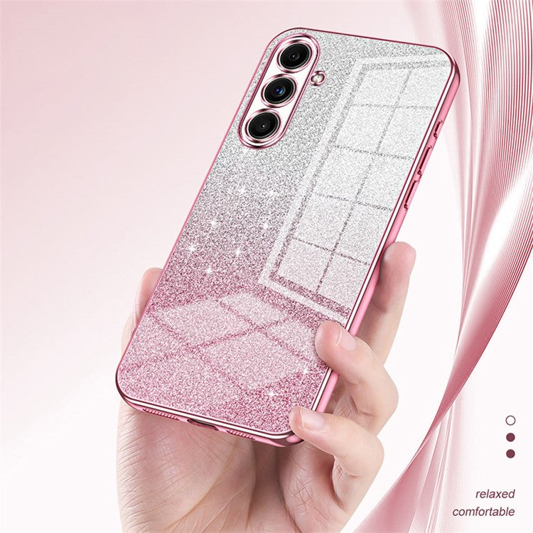 For Samsung Galaxy F55 5G / C55 5G / M55 5G Glitter Cell Phone Case Gradient Electroplated TPU Cover - Transparent