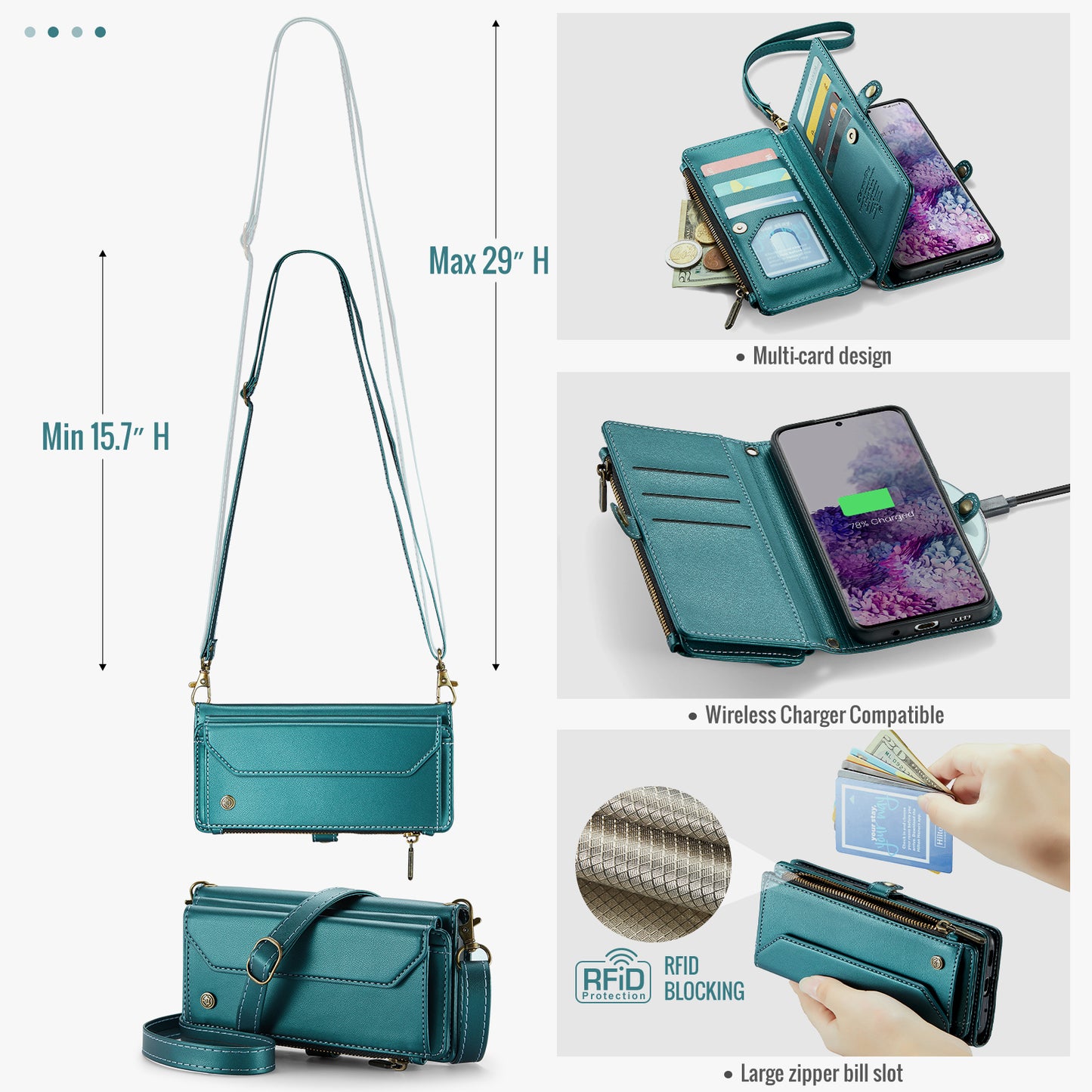 CASEME C36 Series For Samsung Galaxy S20 Plus 5G / 4G Case Crossbody Phone Bag Leather Cover - Green