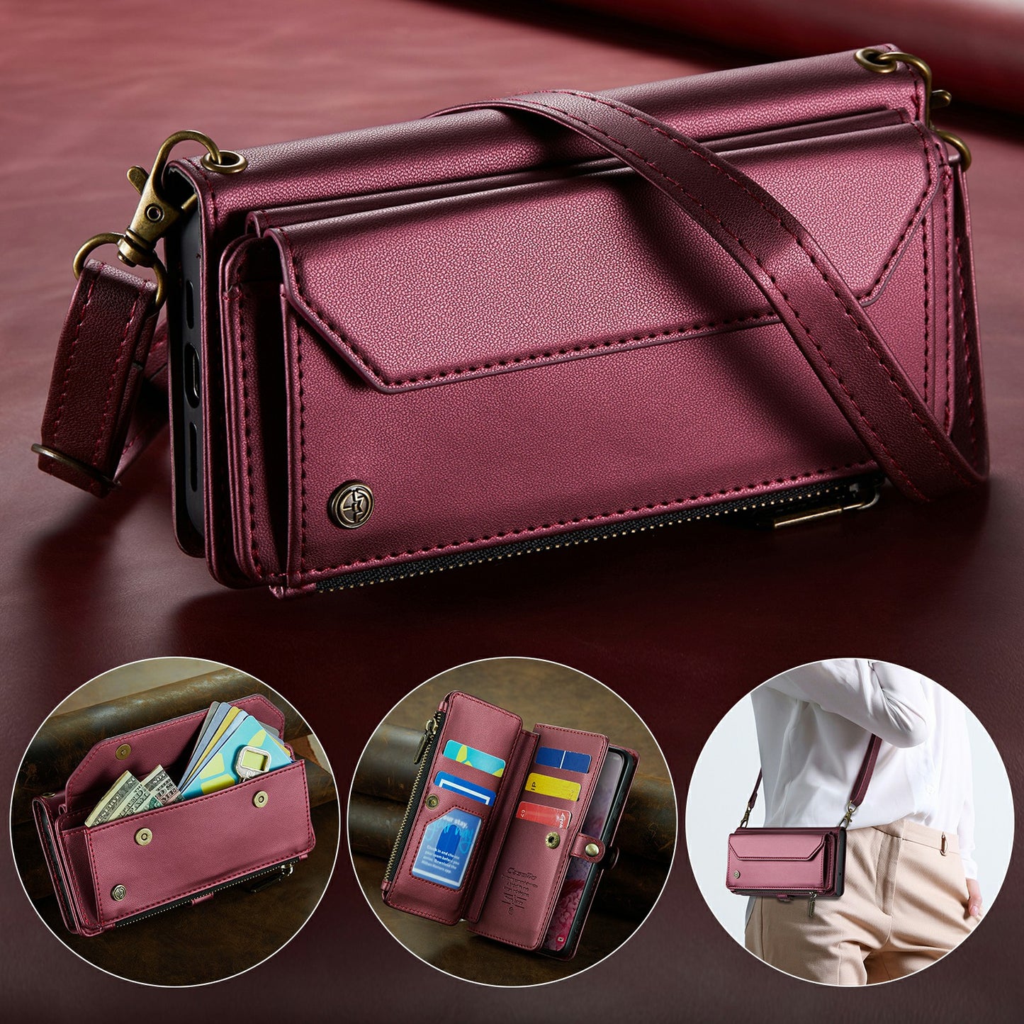 CASEME C36 Series For Samsung Galaxy S20 4G / S20 5G Wallet Case RFID Blocking PU Leather Phone Cover - Wine Red