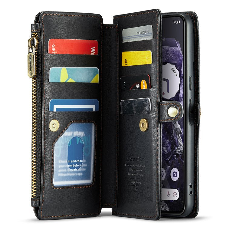 CASEME C36 Series For Google Pixel 8 Crossbody Case PU Leather Phone Cover Wallet RFID Blocking Protection - Black