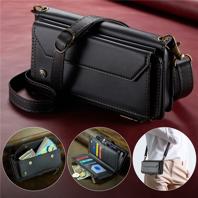 CASEME C36 Series For Google Pixel 8 Crossbody Case PU Leather Phone Cover Wallet RFID Blocking Protection - Black