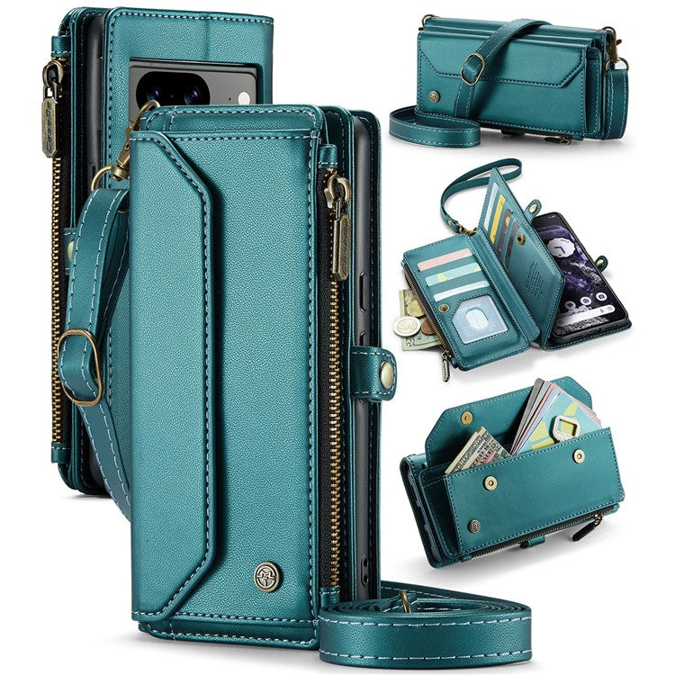CASEME C36 Series For Google Pixel 8 Crossbody Case PU Leather Phone Cover Wallet RFID Blocking Protection - Green