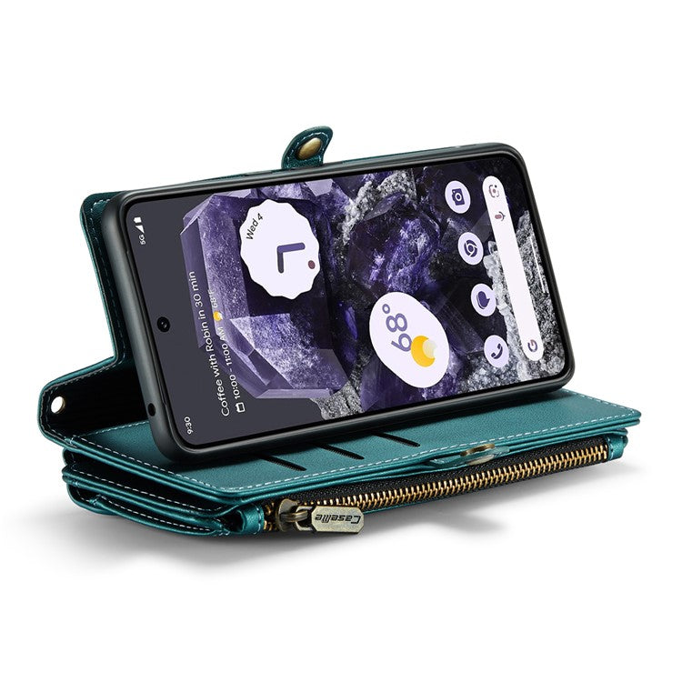 CASEME C36 Series For Google Pixel 8 Crossbody Case PU Leather Phone Cover Wallet RFID Blocking Protection - Green
