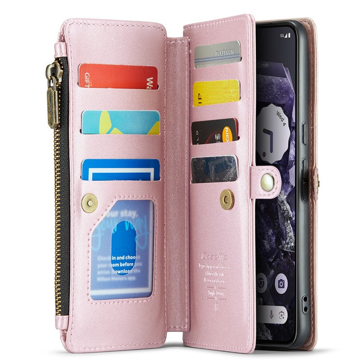 CASEME C36 Series For Google Pixel 8 Crossbody Case PU Leather Phone Cover Wallet RFID Blocking Protection - Pink