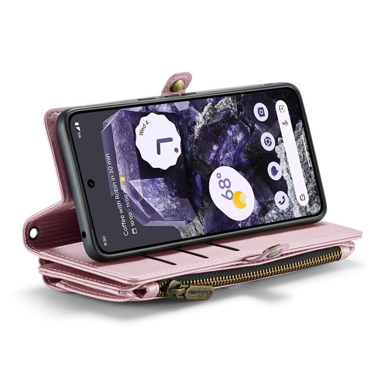 CASEME C36 Series For Google Pixel 8 Crossbody Case PU Leather Phone Cover Wallet RFID Blocking Protection - Pink