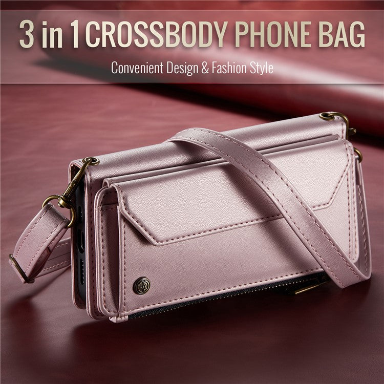 CASEME C36 Series For Google Pixel 8 Crossbody Case PU Leather Phone Cover Wallet RFID Blocking Protection - Pink