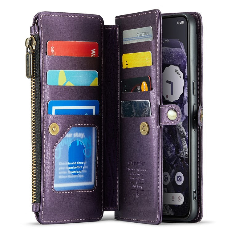CASEME C36 Series For Google Pixel 8 Crossbody Case PU Leather Phone Cover Wallet RFID Blocking Protection - Purple