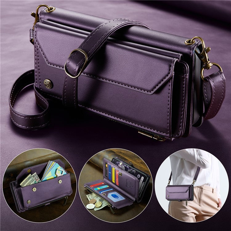 CASEME C36 Series For Google Pixel 8 Crossbody Case PU Leather Phone Cover Wallet RFID Blocking Protection - Purple