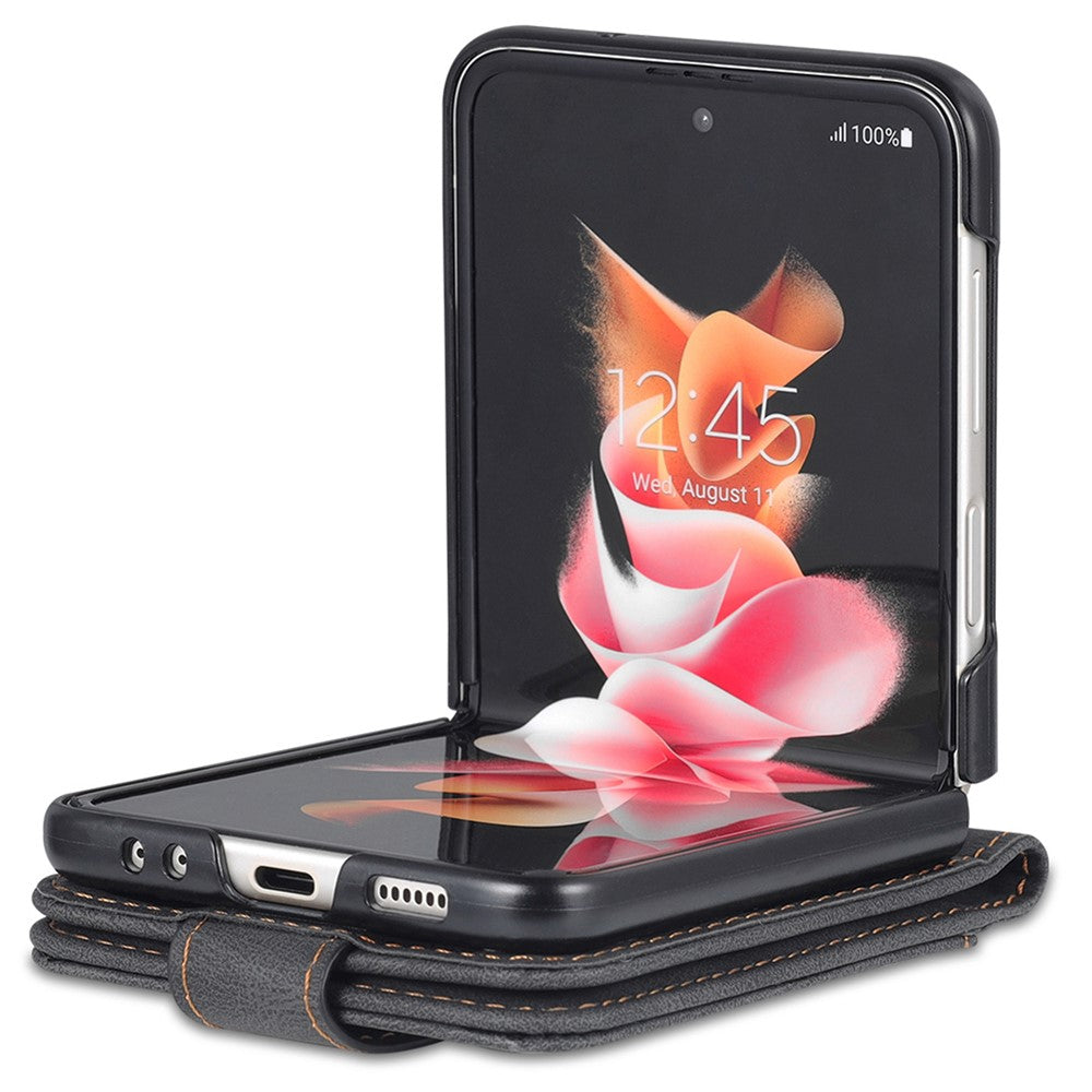 AZNS For Samsung Galaxy Z Flip7 FE 5G / Z Flip6 5G Case Card Slots PU Leather Folding Phone Cover - Black