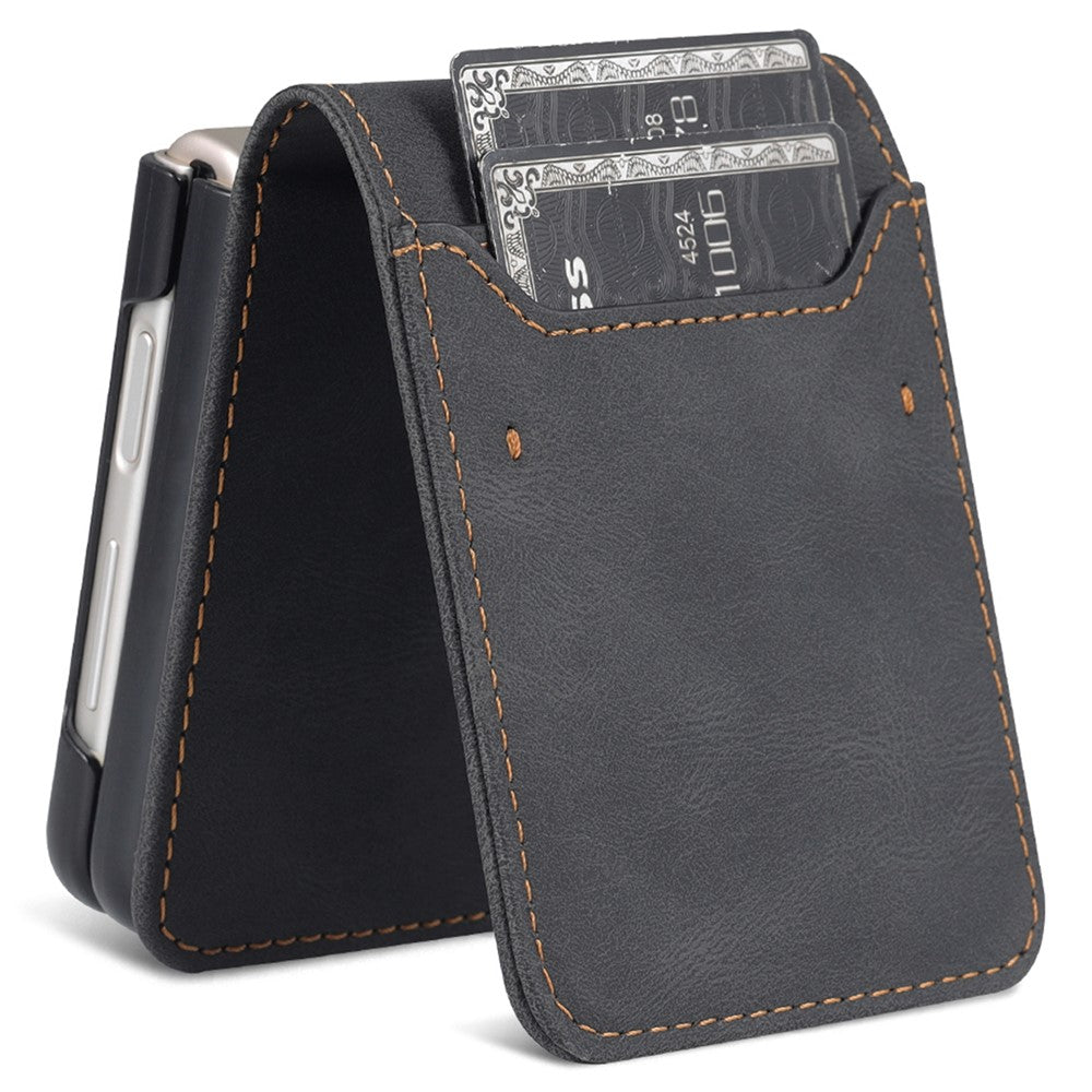 AZNS For Samsung Galaxy Z Flip7 FE 5G / Z Flip6 5G Case Card Slots PU Leather Folding Phone Cover - Black