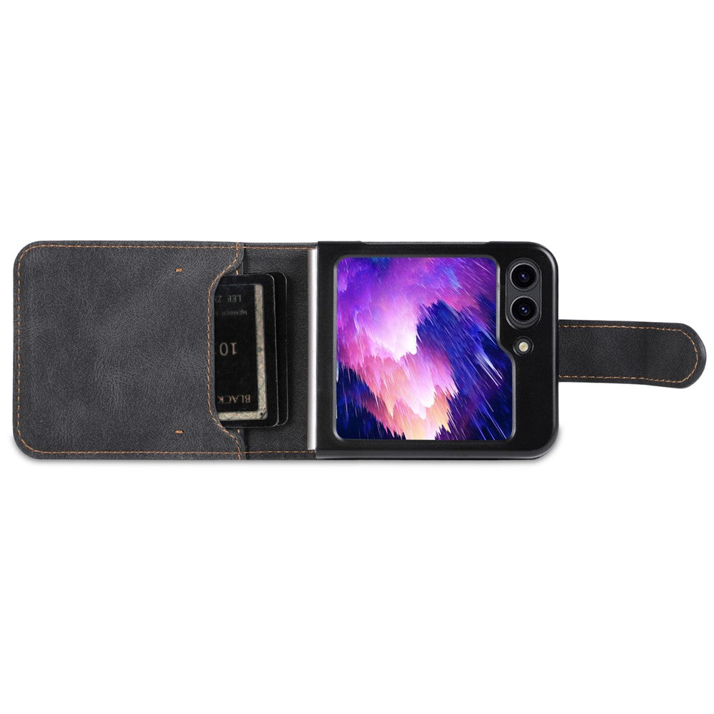 AZNS For Samsung Galaxy Z Flip7 FE 5G / Z Flip6 5G Case Card Slots PU Leather Folding Phone Cover - Black