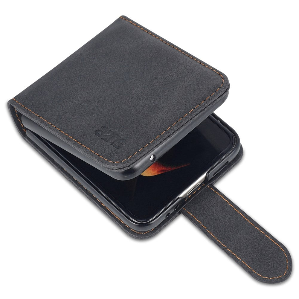 AZNS For Samsung Galaxy Z Flip7 FE 5G / Z Flip6 5G Case Card Slots PU Leather Folding Phone Cover - Black