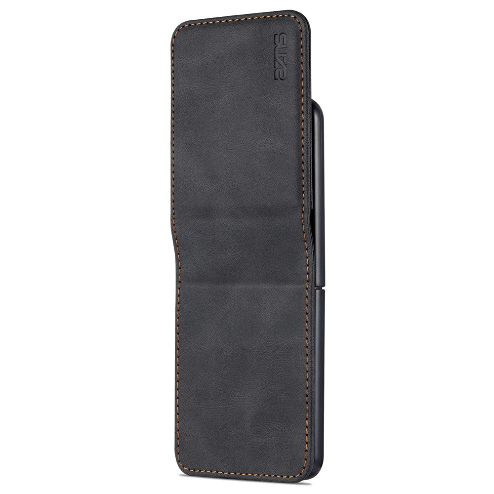 AZNS For Samsung Galaxy Z Flip7 FE 5G / Z Flip6 5G Case Card Slots PU Leather Folding Phone Cover - Black