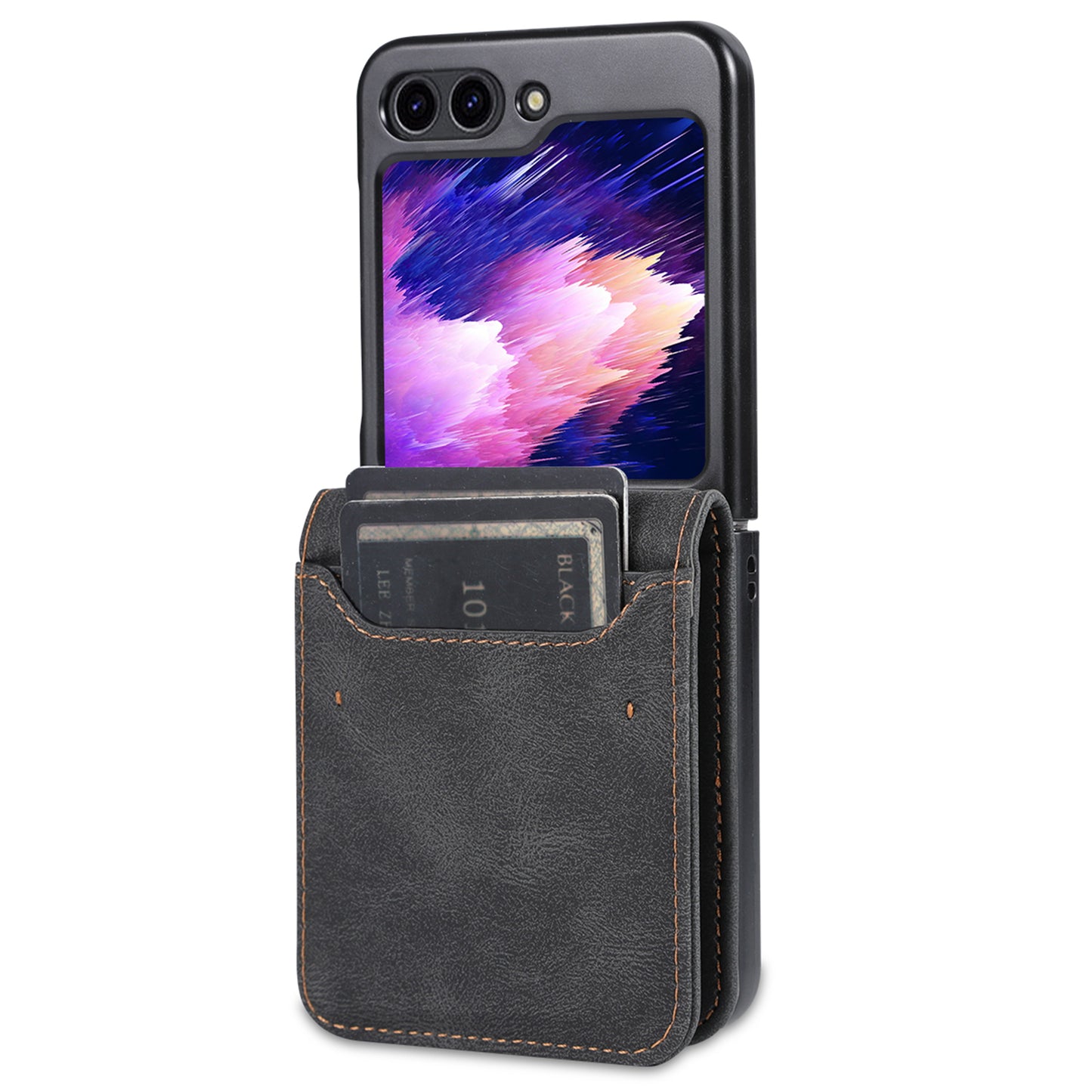 AZNS For Samsung Galaxy Z Flip6 5G Case Card Slots PU Leather Folding Phone Cover - Black