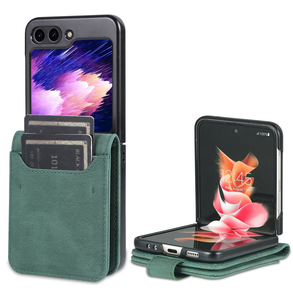 AZNS For Samsung Galaxy Z Flip7 FE 5G / Z Flip6 5G Case Card Slots PU Leather Folding Phone Cover - Green