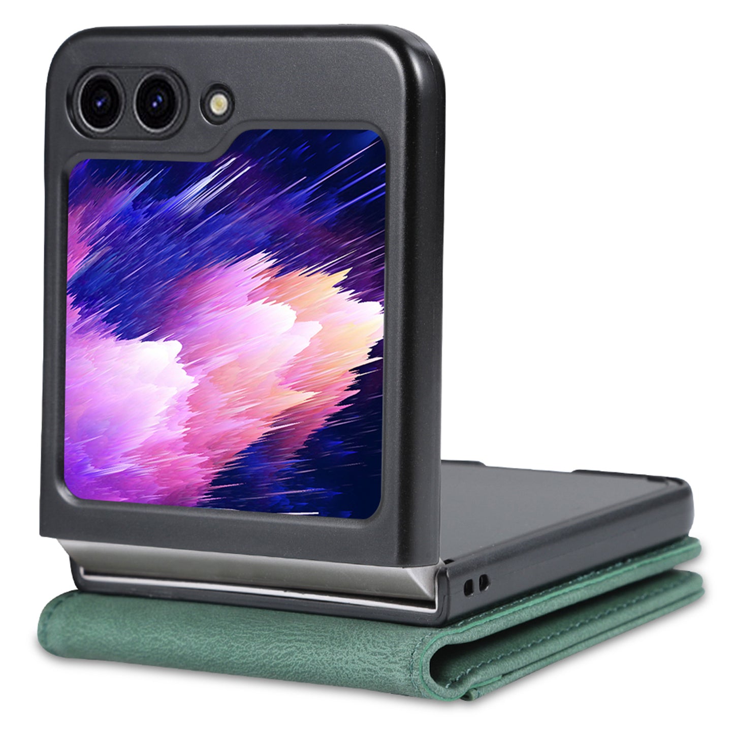 AZNS For Samsung Galaxy Z Flip6 5G Case Card Slots PU Leather Folding Phone Cover - Green